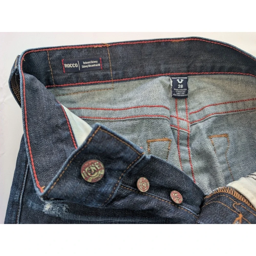 True Religion‎ Rocco Relaxed Skinny Distressed Dark Wash Denim Jeans Mens 28 USA